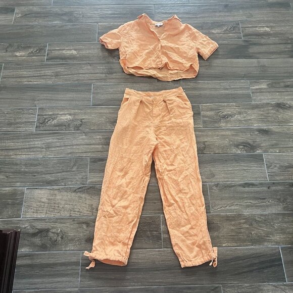 Revel Rey 100% Linen Orange Pant Crop Top Size Small - Picture 1 of 10